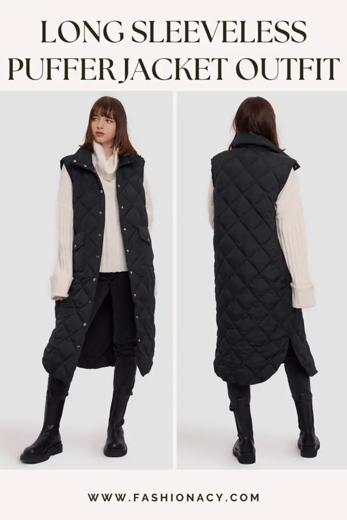 Long Sleeveless Puffer Jacket Outfit