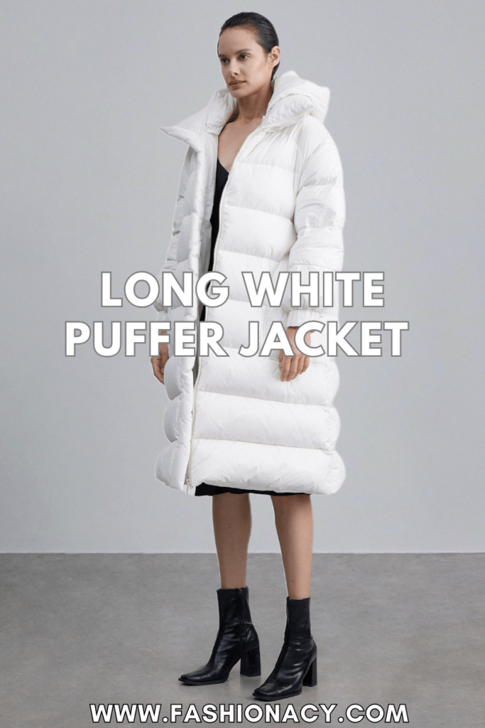 Long White Puffer Jacket Outfit Winter Style