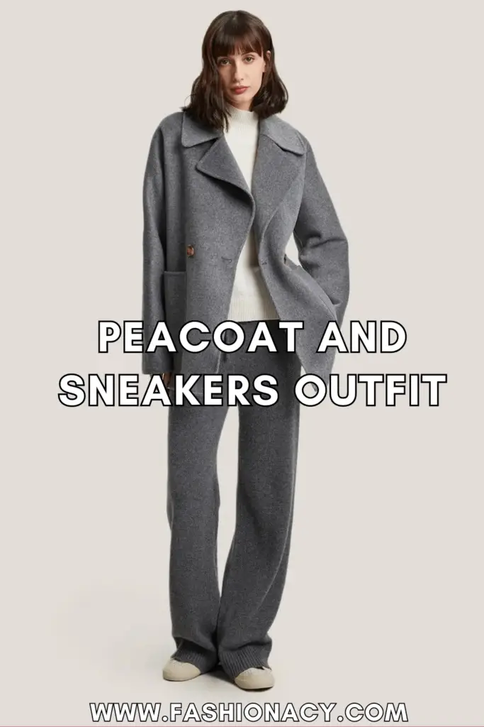 Peacoat and Sneakers Outfit