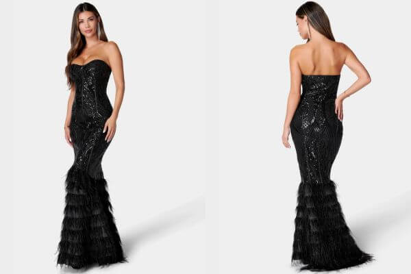 Sequin Feather Gown Dress