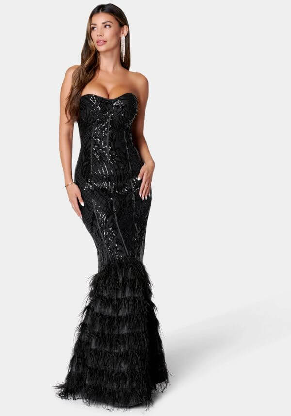 Sequin Feather Gown