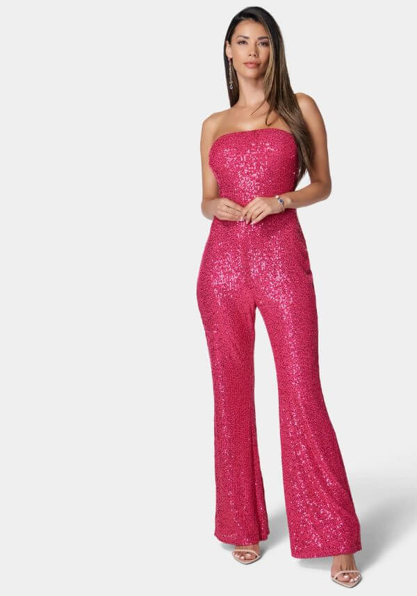 Sequin Strapless Jumpsuit Outfit