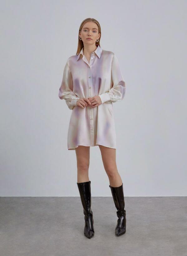 Silk Shirt Dress With Boots