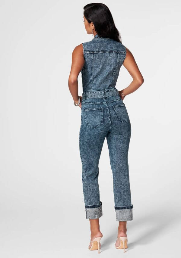 Sleeveless Denim Jumpsuit Street Style