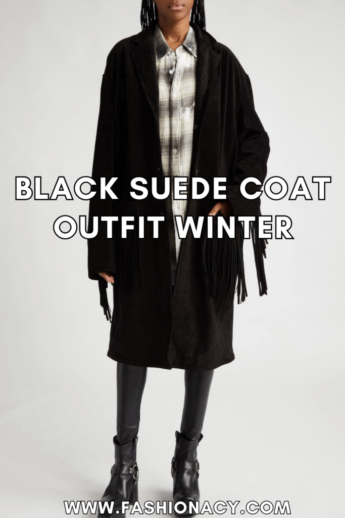 black suede coat outfit winter