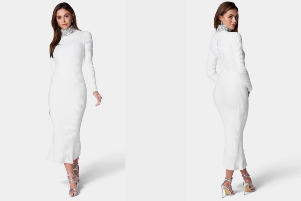 elegant white midi sweater dress outfit