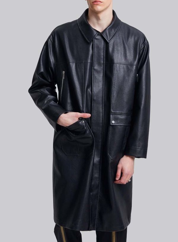 Long Black Leather Jacket Outfit Men