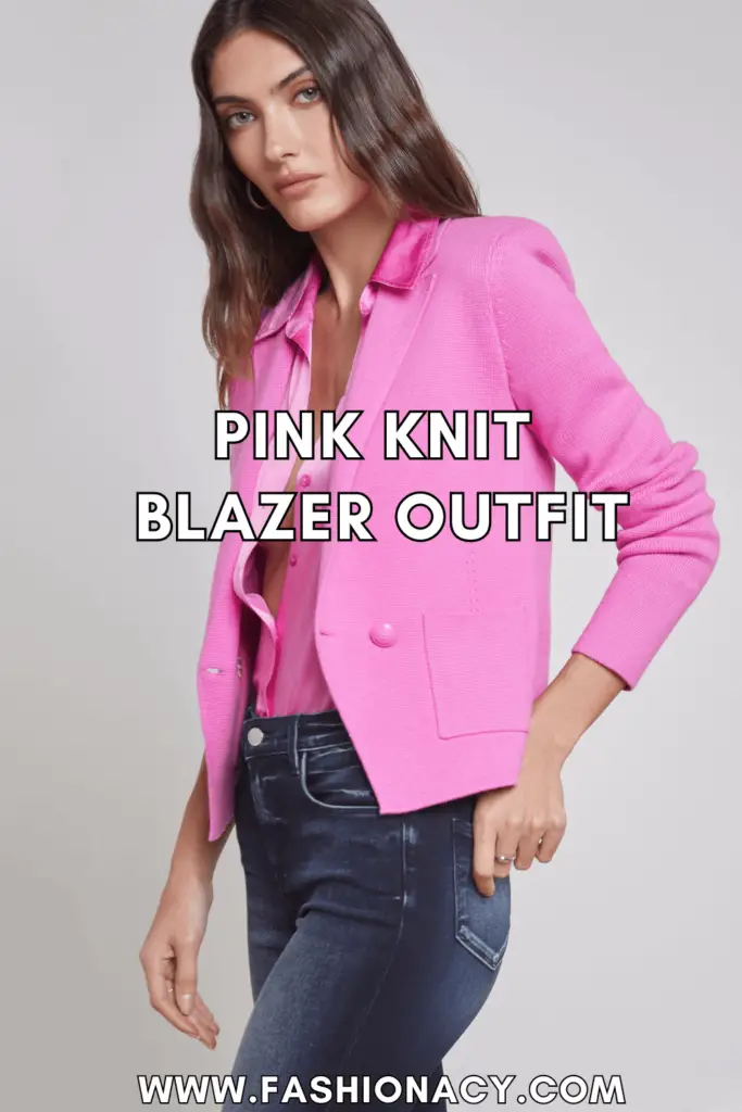 pink knit blazer outfit