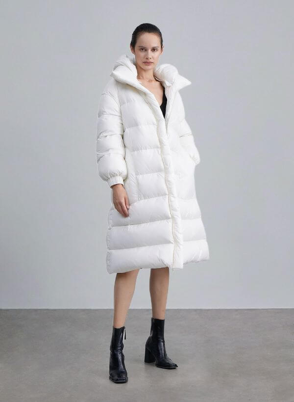 fluffy zip front hooded down coat