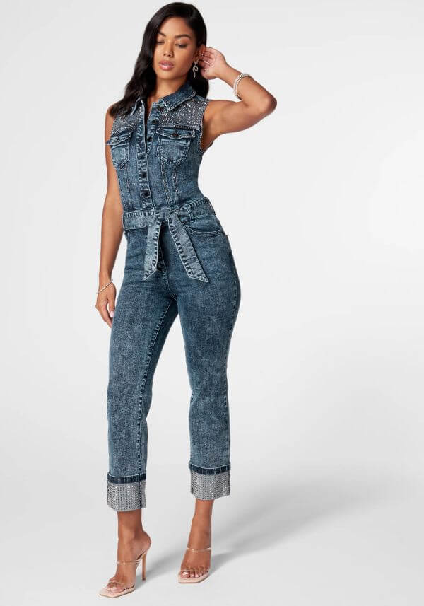 Sleeveless Denim Jumpsuit Outfit