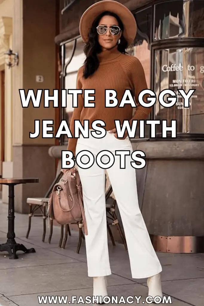 white baggy jeans with boots