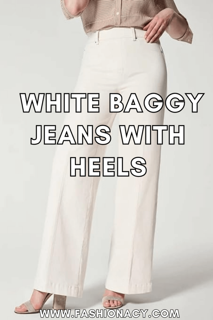 white baggy jeans with heels
