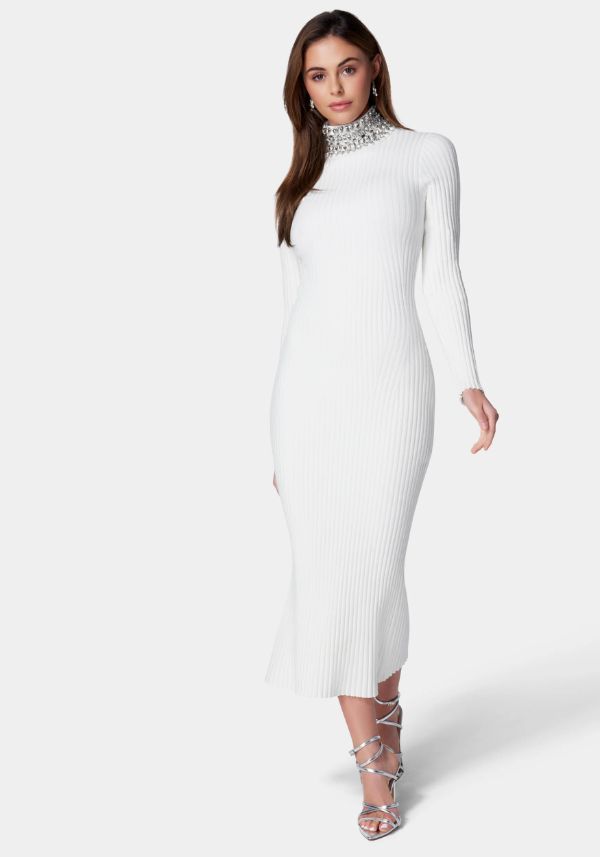 White Midi Sweater Dress Outfit