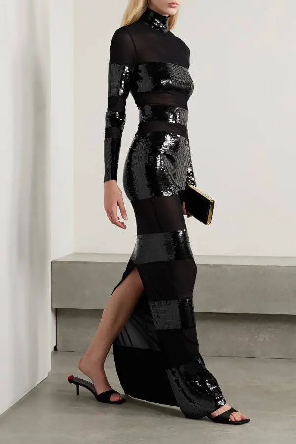  Black Long Sequined Dress