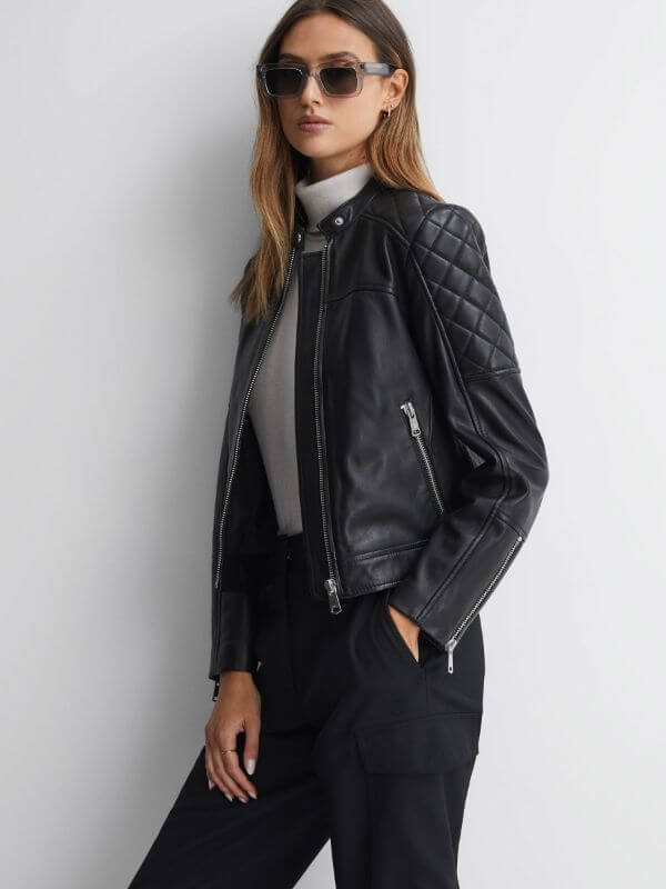 Collarless Leather Jacket Woman