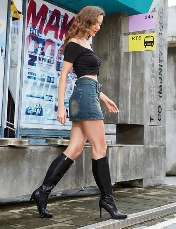 Knee High Black Boots Outfit Going Out