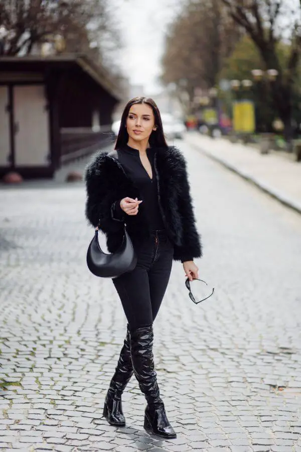 Knee High Black Boots Outfit Jeans