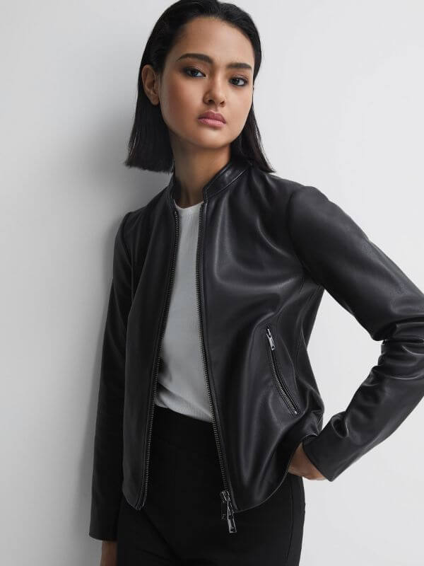 Leather Collarless Jacket