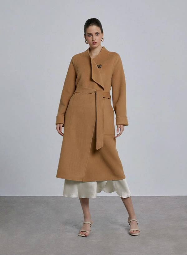 Long Camel Wrap Coat