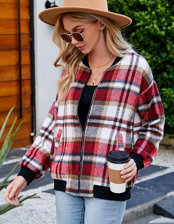 Pink Plaid Jackets For Women