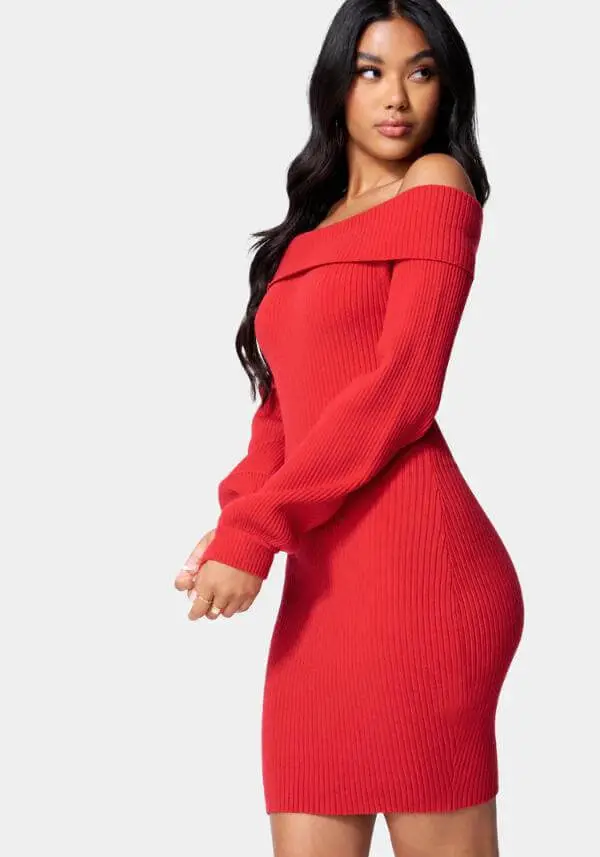 Red Sweater Dress Long Sleeve