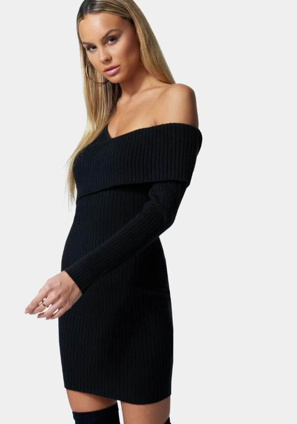 Black Off Shoulder Sweater Dress