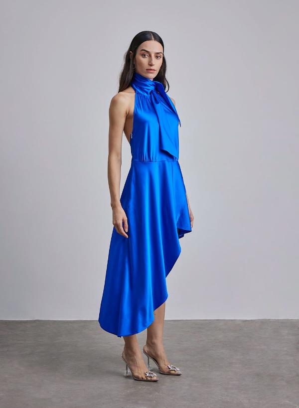 Blue Silk Halter Dress
