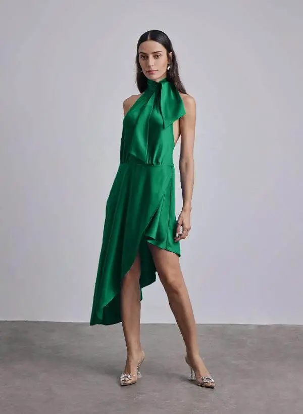 Green Silk Halter Dress