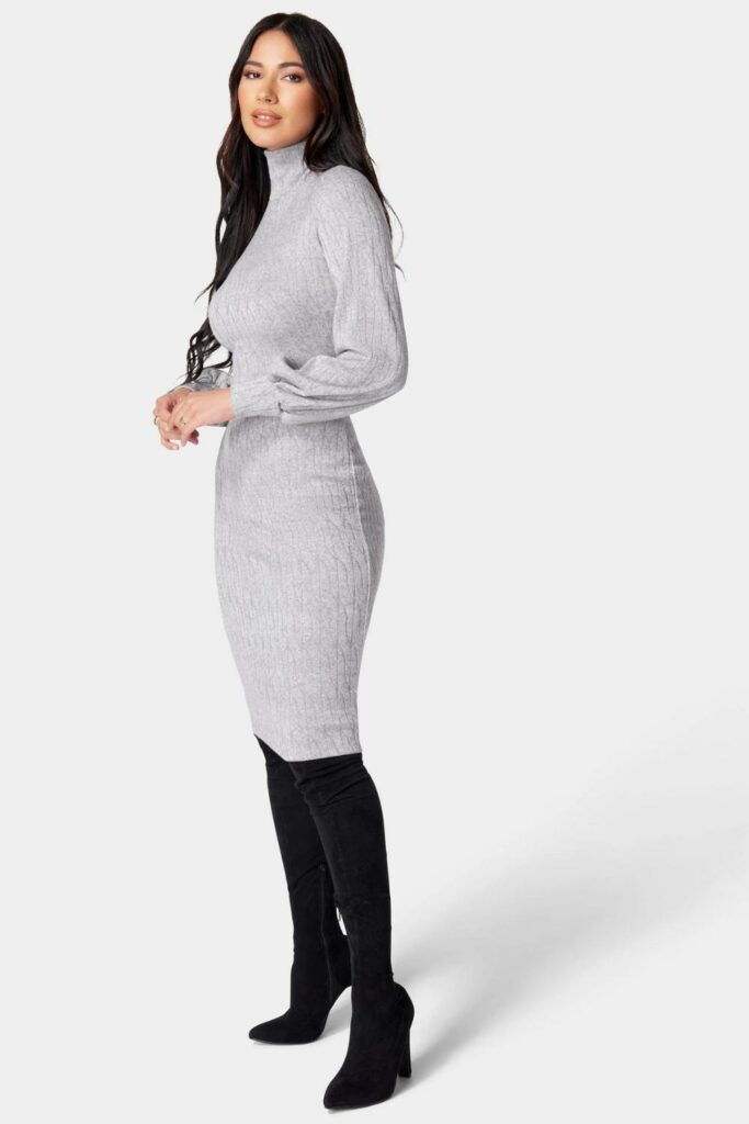 Grey Turtleneck Sweater Dress Outfit