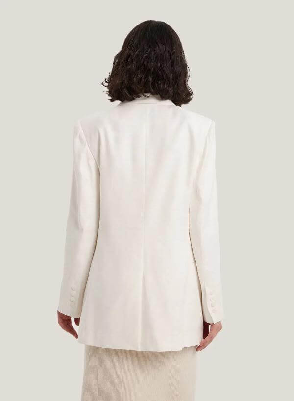 White Linen-Blend Blazer back