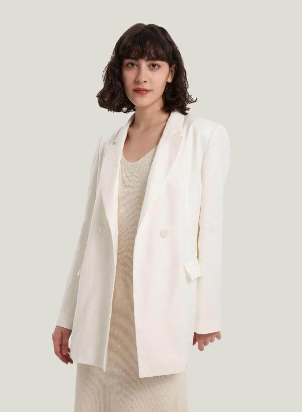 White Linen-Blend Blazer Front