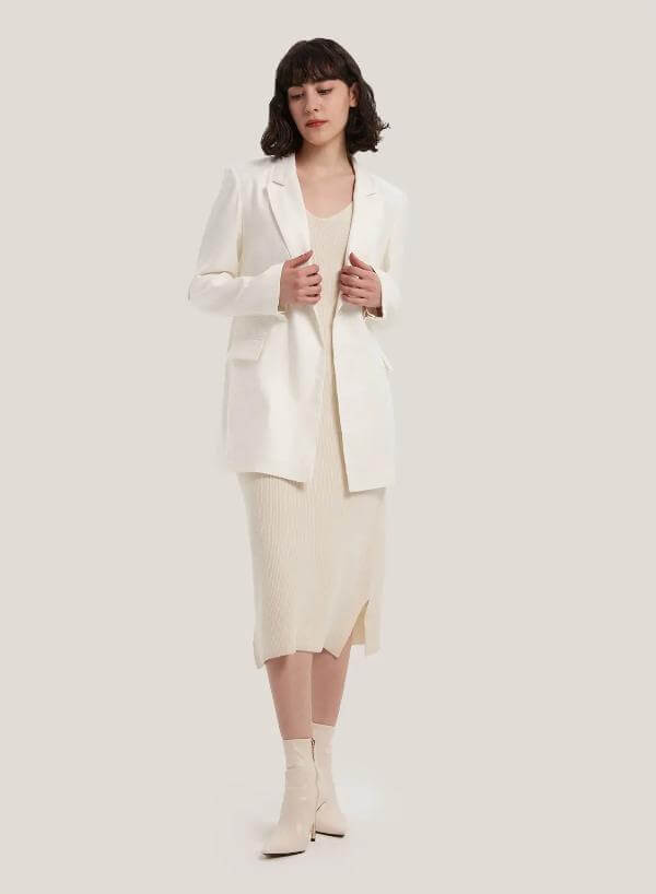 White Linen-Blend Blazer 