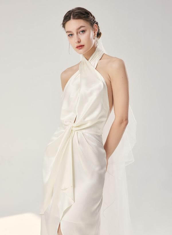 White Silk Halter Dress