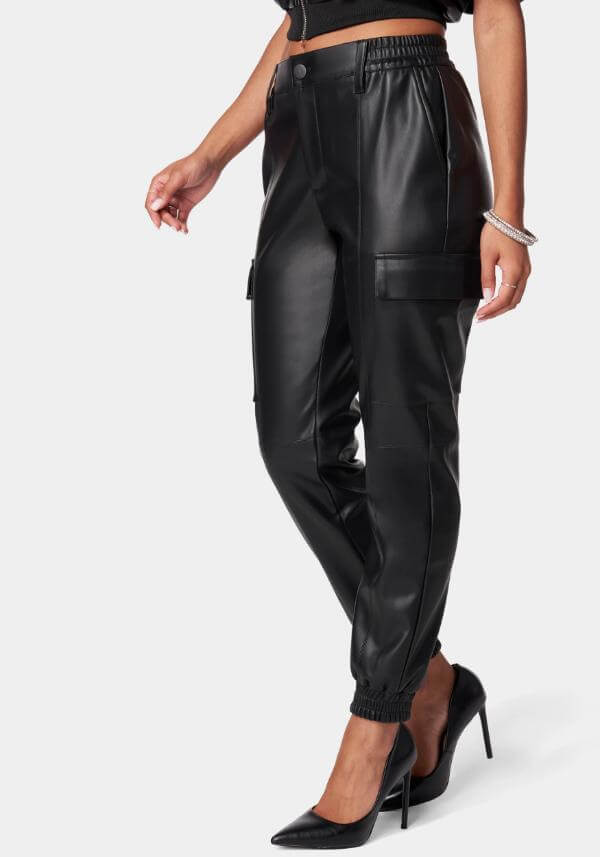 Black Leather Cargo Joggers Outfit