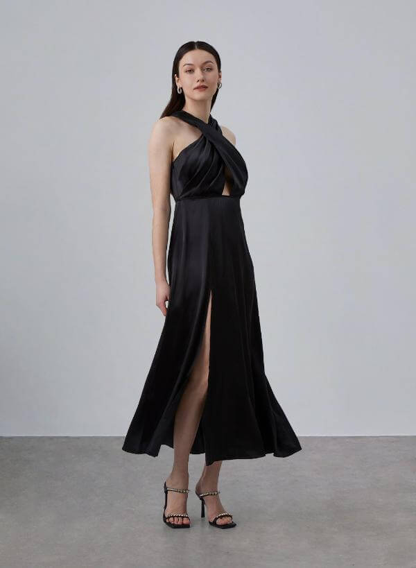 Black Silk Cut Out Dress