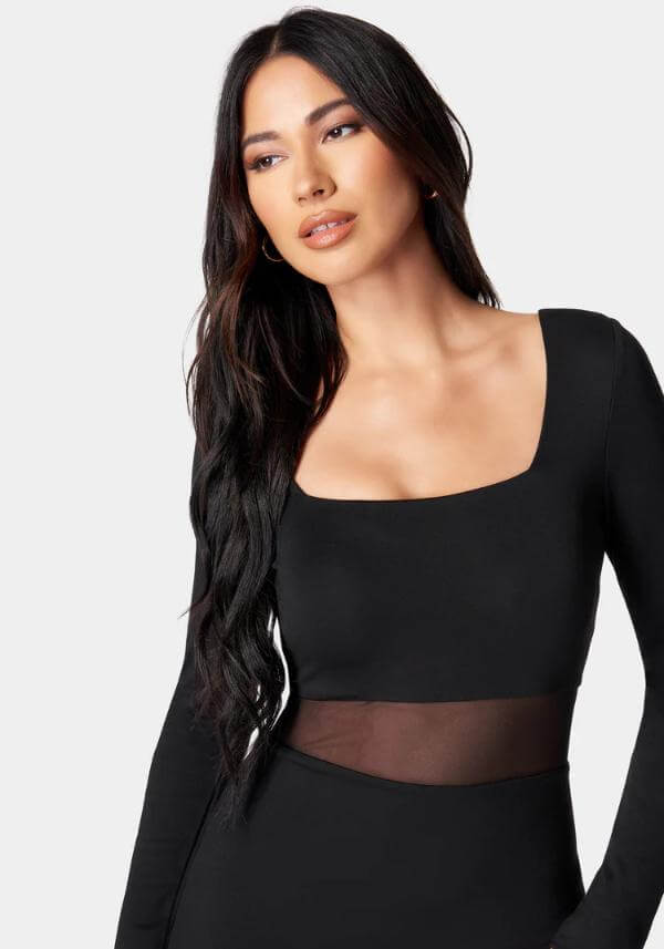 Black Square Neck Dress Long Sleeve