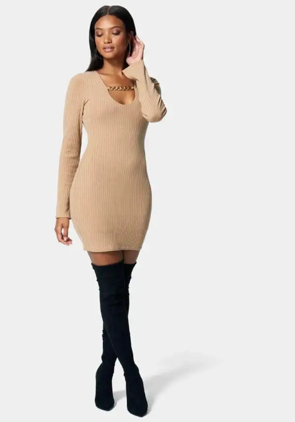 Bodycon Short Dress With Boots