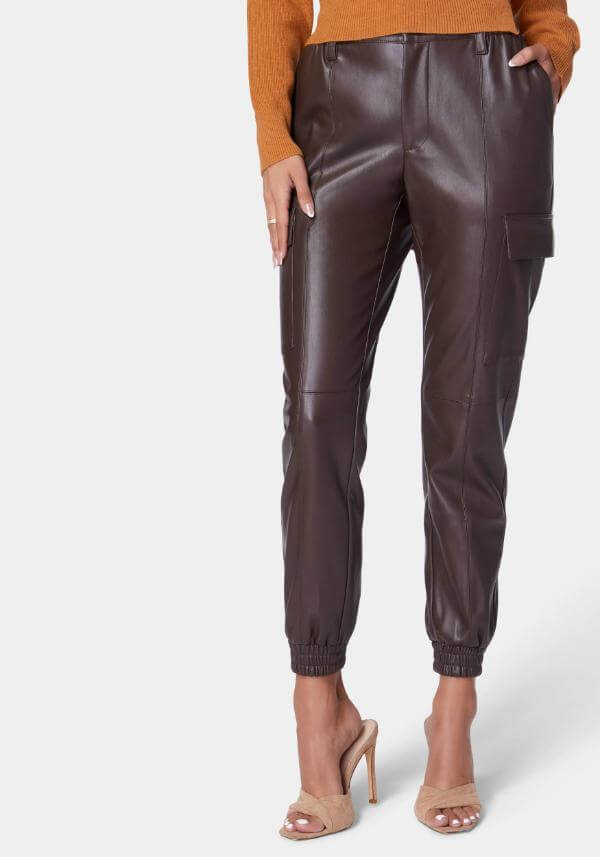 Brown Leather Cargo Joggers