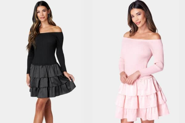 Off The Shoulder Short Tiered Dress Short