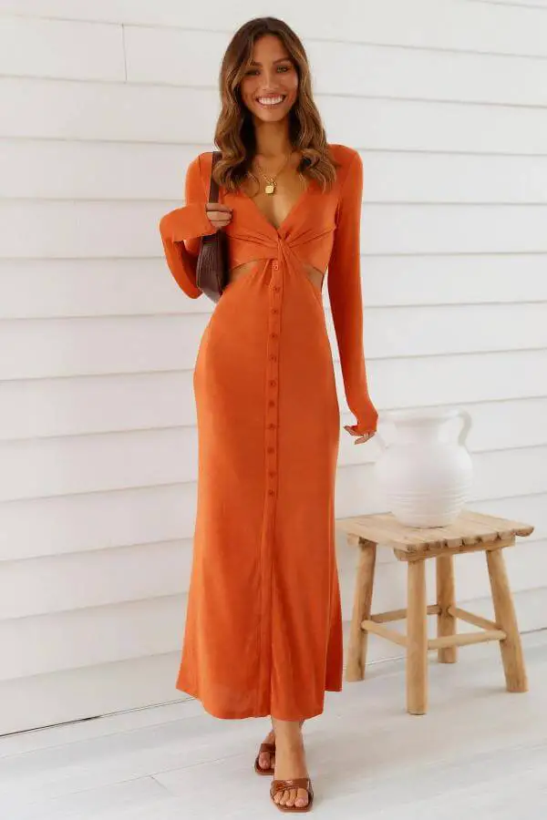 Orange Long Dress Casual