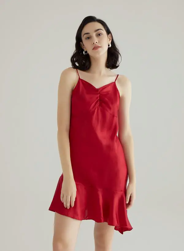 Red Silk Slip Dress Short