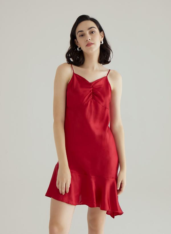 Red Silk Slip Dress Short