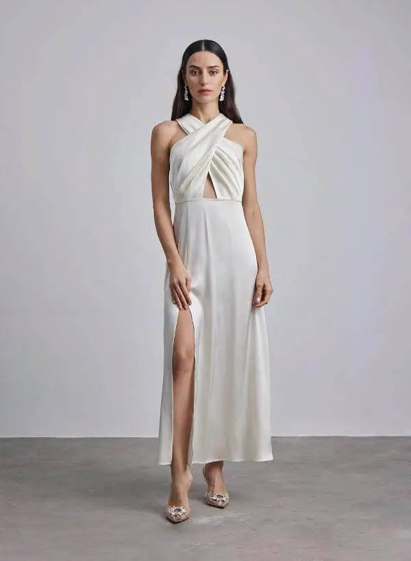White Silk Cut Out Dress