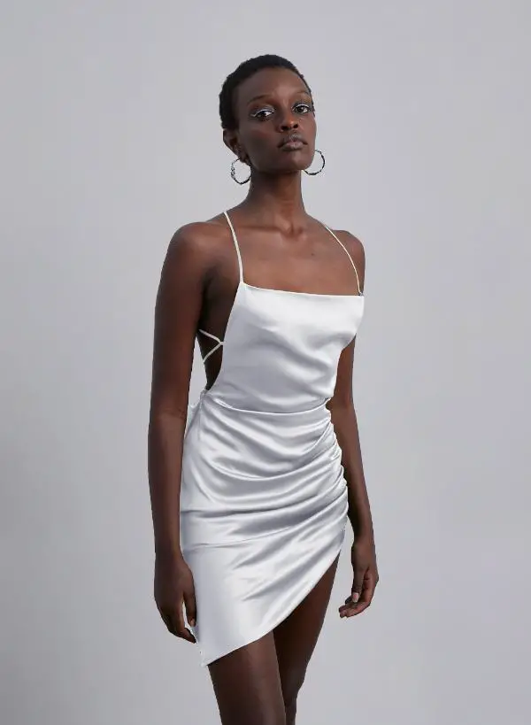 White Silk Slip Dress Short