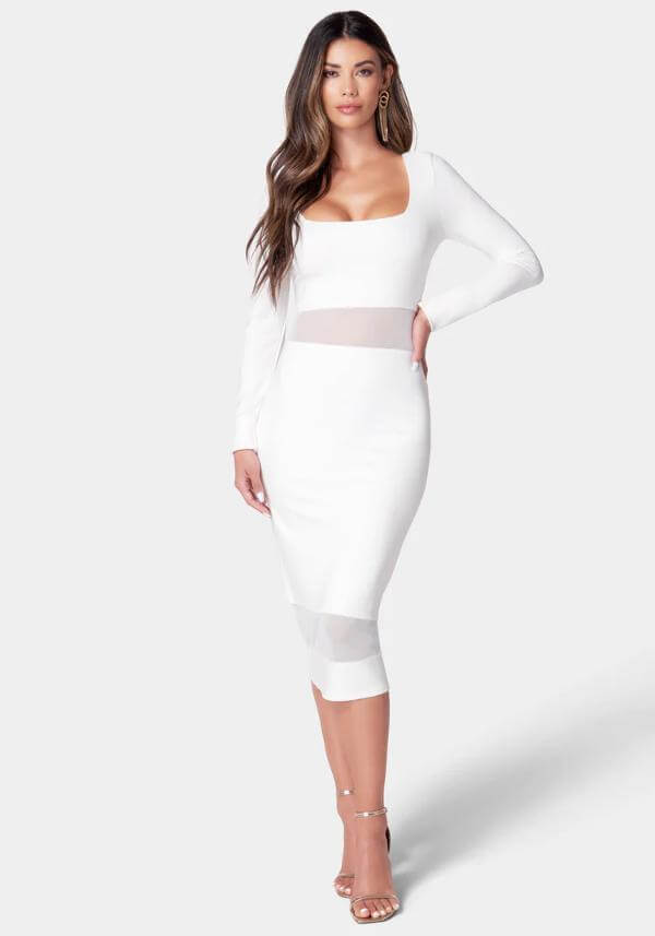 White Square Neck Dress