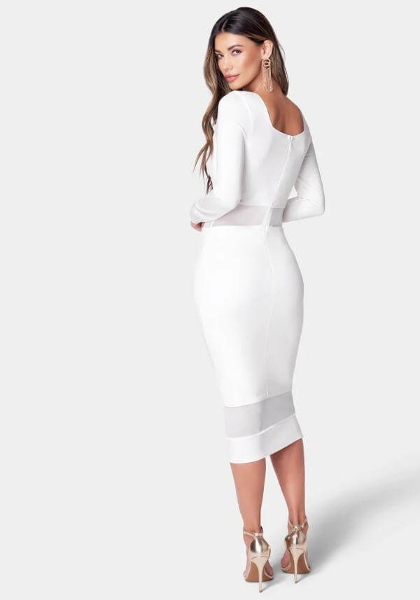 White Square Neck Midi Dress