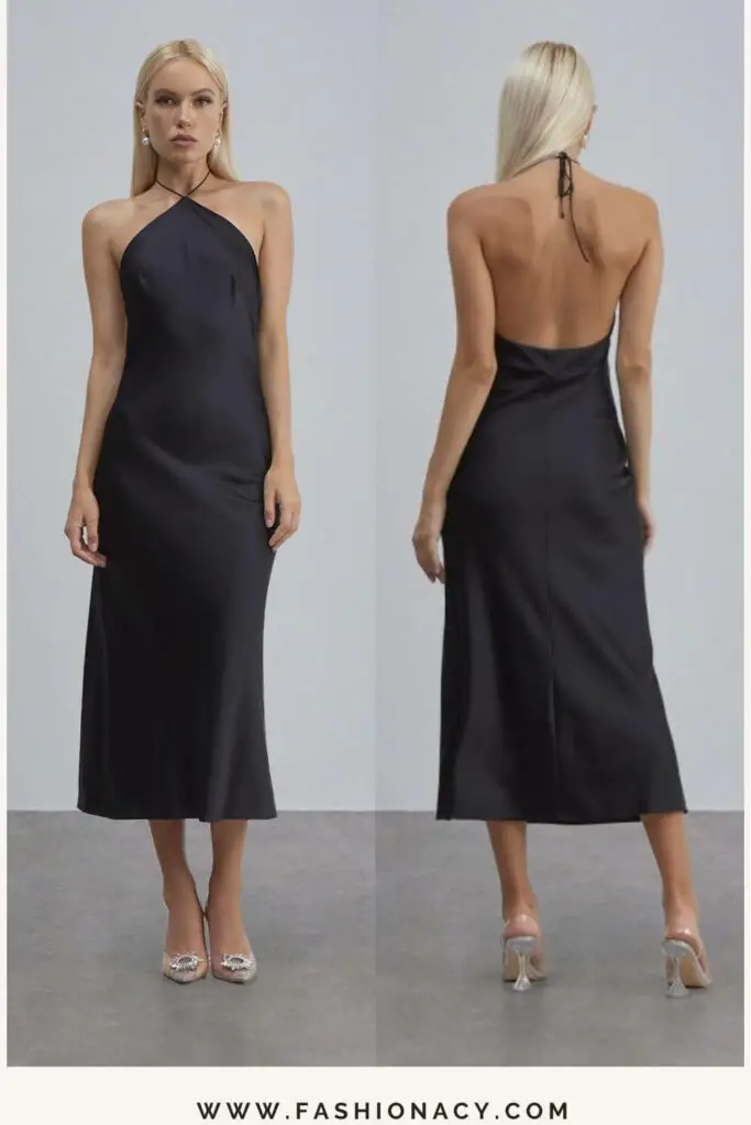 Black Backless Silk Dress