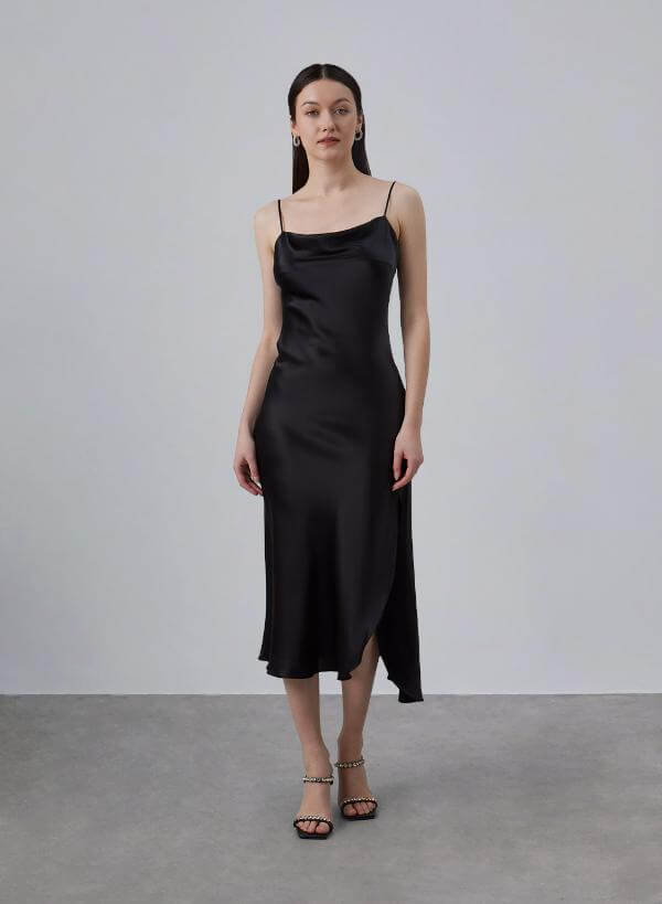 Black Silk Cowl Neck Dress