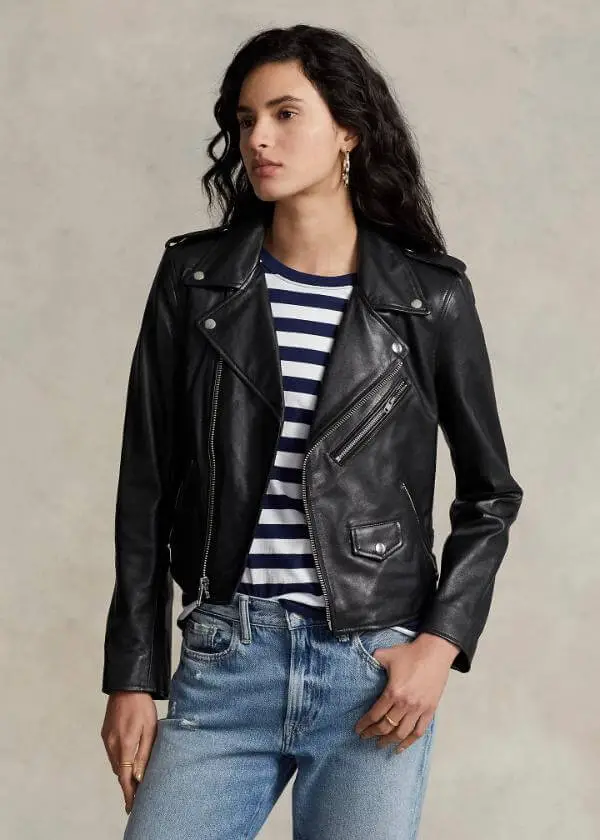 Black Leather Moto Jacket Outfit Women