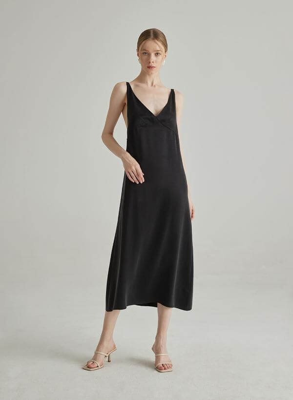Black Silk Slip Dress Long